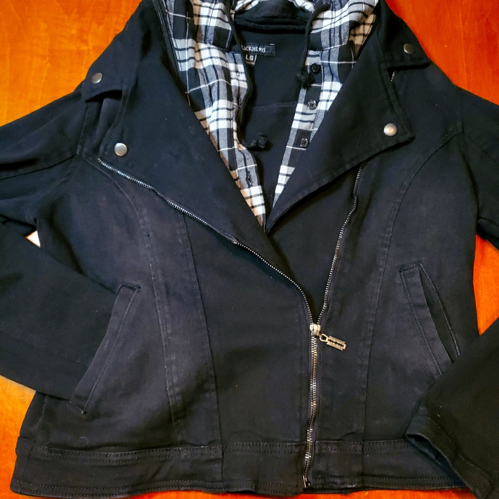 Blackheads Black Denim Plaid Jacket with Hood